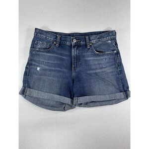 Uniqlo Jean Shorts Women 26 Blue Denim Cuffed Distressed Lyocell Blend 04-22